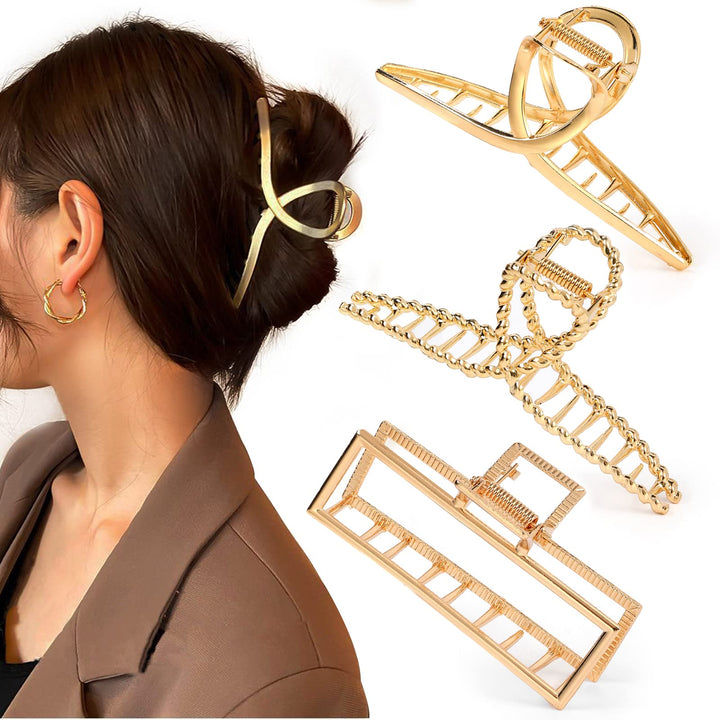 Mehayi metal claw clips group on white showing durable, stylish hold