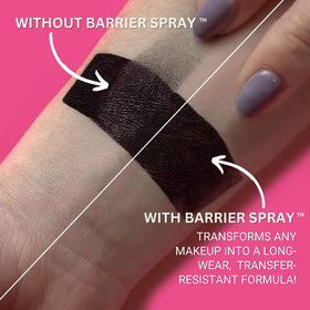 Mehron barrier spray before and after face showing reduced transfer benefit
