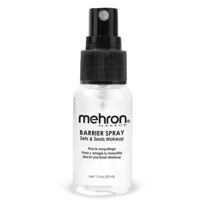 Mehron Barrier Spray front bottle showing compact professional packaging and portability