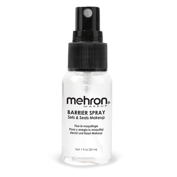 Mehron Barrier Spray front bottle showing compact professional packaging and portability