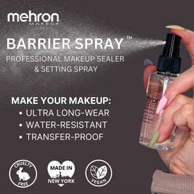 Mehron barrier spray on bride makeup proving long-lasting wedding hold