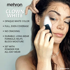 Mehron Clown White being applied with foam applicator for streak-free finish benefit
