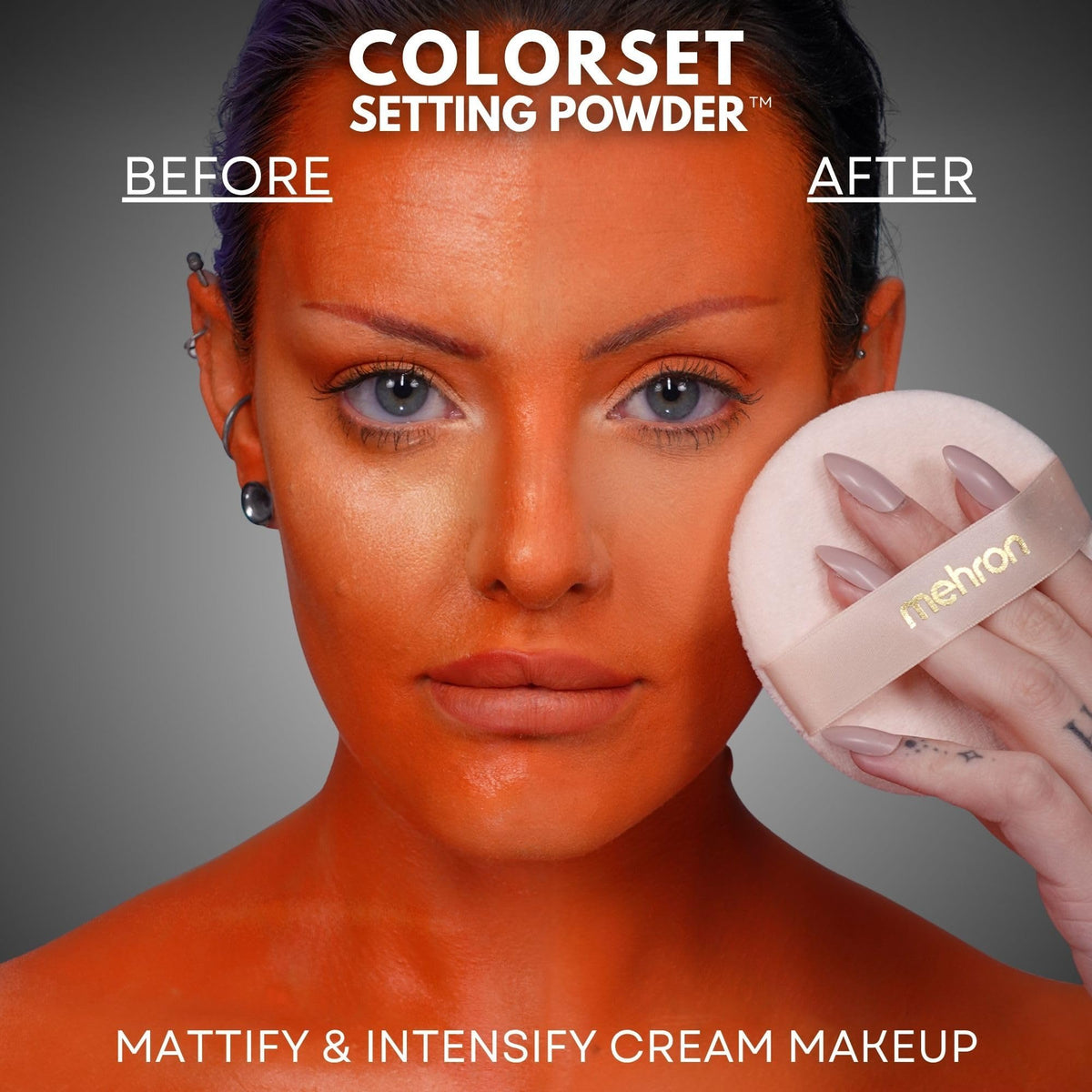 Mehron Colorset translucent with brush demonstrating controlled pickup and application
