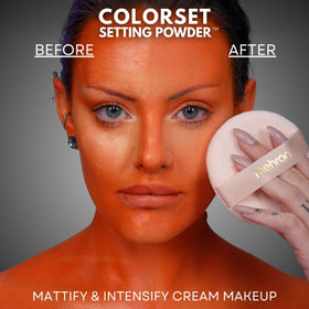 Mehron Colorset translucent with brush demonstrating controlled pickup and application