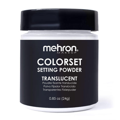 Mehron Colorset translucent front packaging showing branding and jar