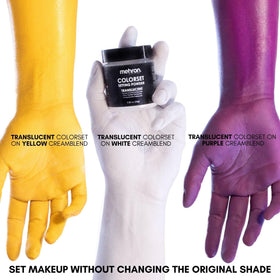 Mehron Colorset translucent compact jar in a makeup kit for portable touch-ups
