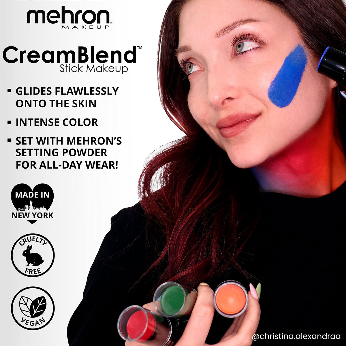 Mehron CreamBlend on model body art showing opaque coverage for costume effects