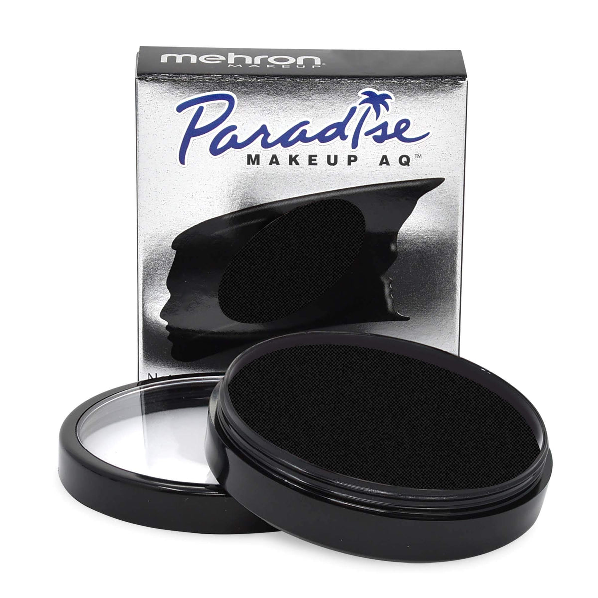 Mehron Paradise black front packaging showing professional water-activated paint benefit