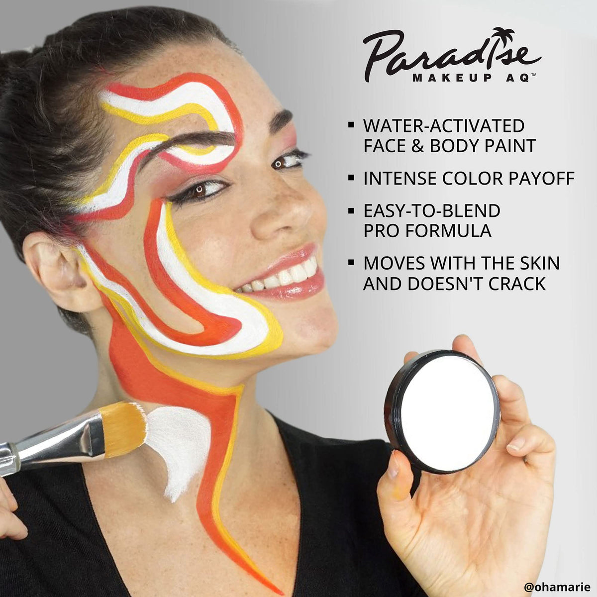 Mehron Paradise black size comparison next to coin for clear scale and portability benefit