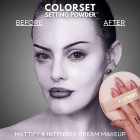 Mehron powder texture close-up highlighting fine milled particles for smooth finish