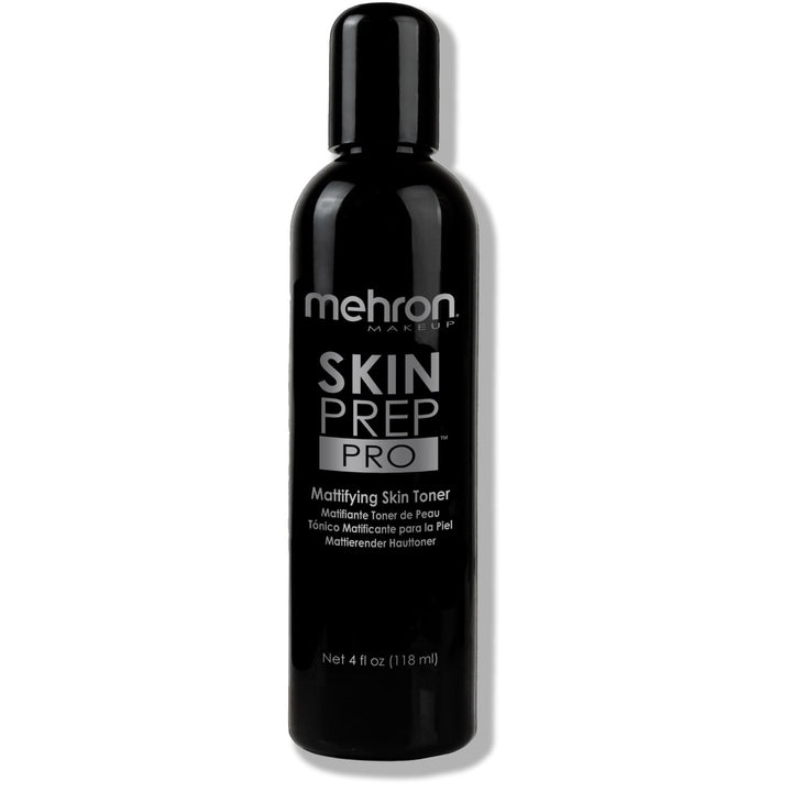 Mehron bottle front packaging showing brand and matte toner benefit