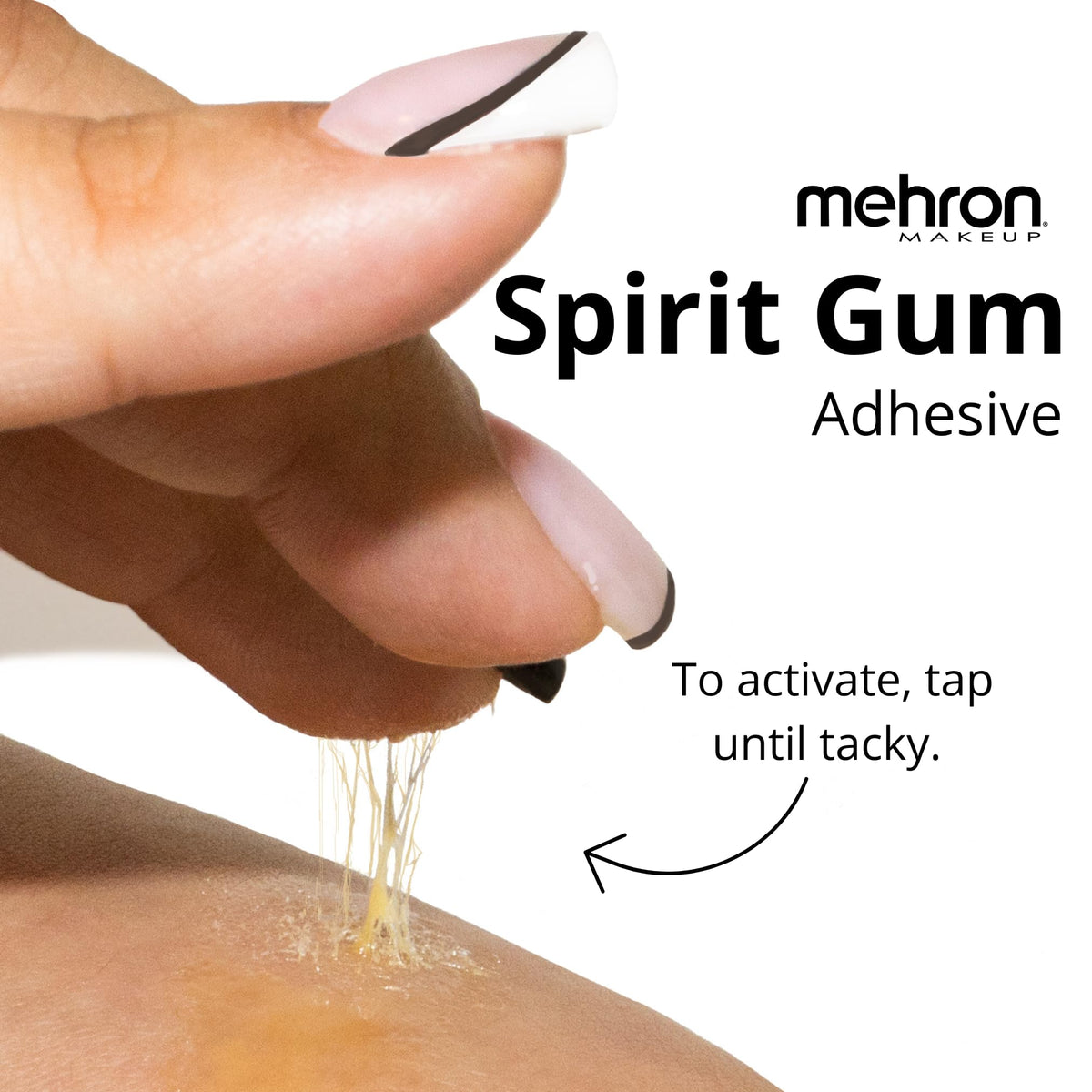 Mehron Spirit Gum brush beside adhesive demonstrating easy professional application