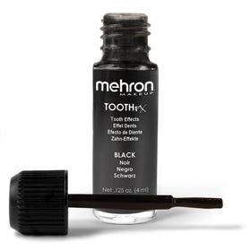 Mehron Tooth FX Black front bottle showing branding and compact size benefit