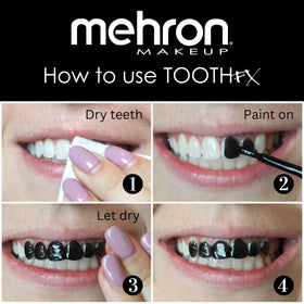 Mehron Tooth FX Black packaging label showing ingredients and professional trust