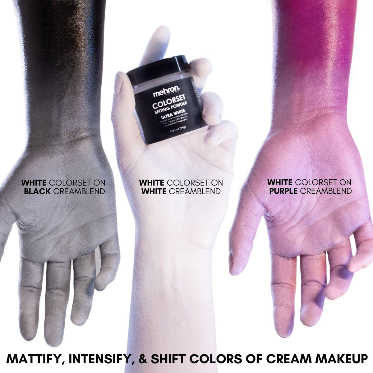 Mehron paired with Barrier Spray showing restoration of vibrant color benefit