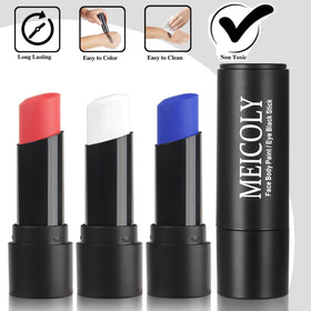 MEICOLY model applying face paint demonstrating quick application and solid coverage