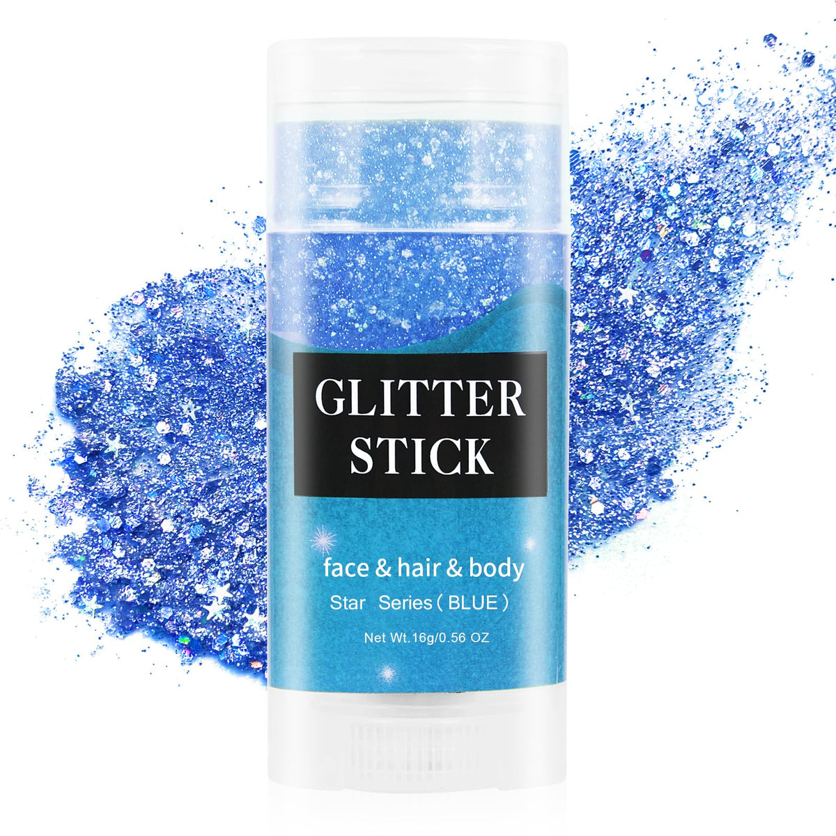 MEICOLY front packaging showing blue glitter stick and patriotic look benefit