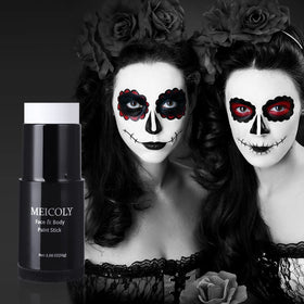 MEICOLY applied full clown face showing bright white base for dramatic looks