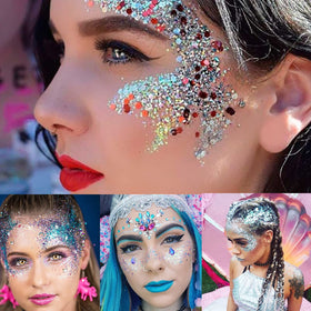 MEICOLY glitter on collarbone and shoulder creating luminous party highlight