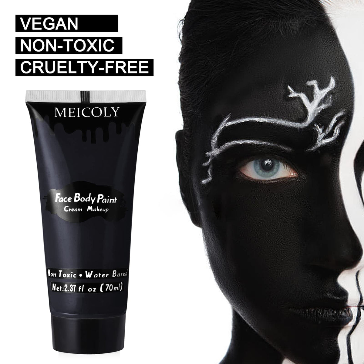 MEICOLY applied with brush on face illustrating precise costume makeup control
