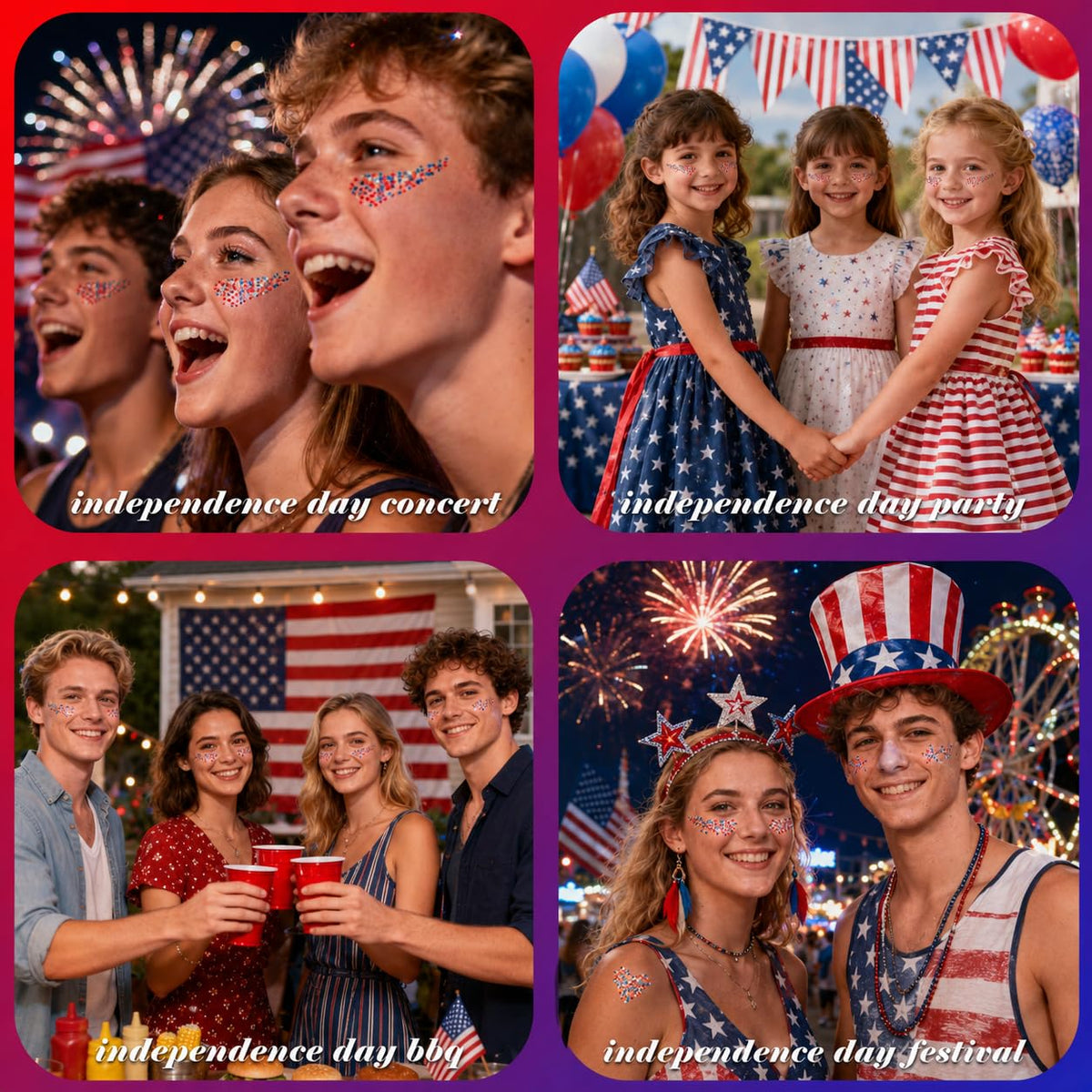 MEICOLY face application on cheek and temple highlighting camera-friendly patriotic accents
