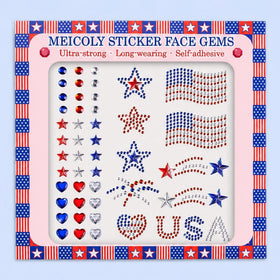 MEICOLY front packaging showing patriotic red white blue gems and stars for easy selection