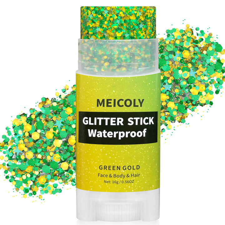 MEICOLY front packaging showing yellow and green Brazil glitter stick, great for fan looks