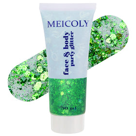 MEICOLY front packaging showing green holographic glitter for instant sparkle