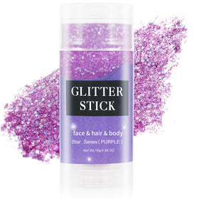 MEICOLY front packaging showing purple glitter stick, easy festival-ready sparkle