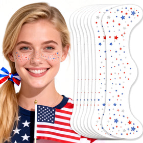 MEICOLY front packaging showing eight patriotic star glitter sheets and benefits