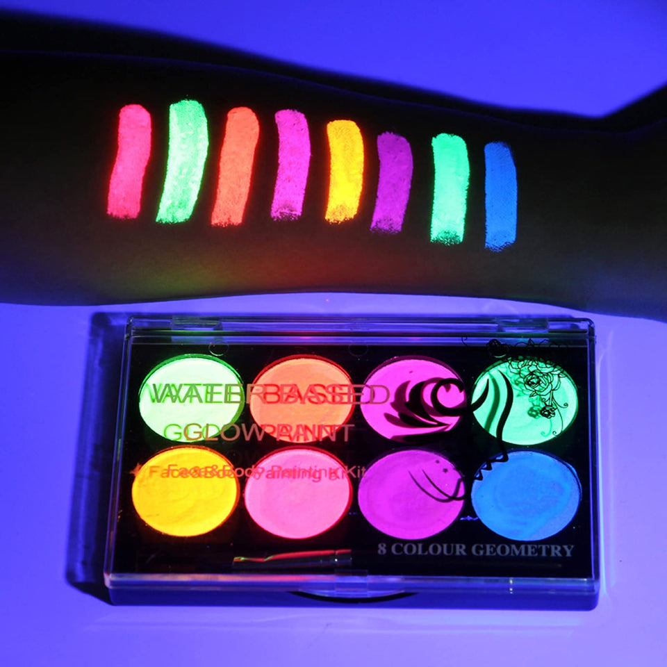 MEICOLY front palette showing all eight neon colors and compact case for travel