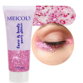 MEICOLY front tube showing vibrant pink holographic gel for easy application