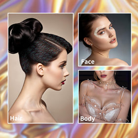 MEICOLY glitter close-up on skin highlighting fine shimmer and natural-looking radiance