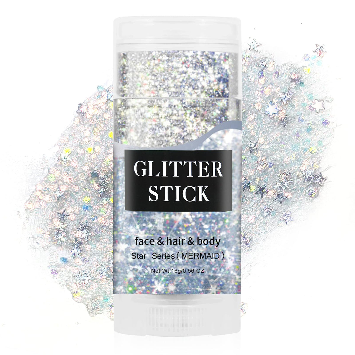 MEICOLY glitter stick front view showing compact design and easy twist applicator benefit