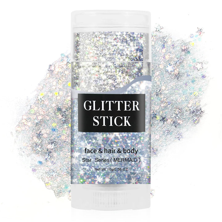 MEICOLY glitter stick front view showing compact design and easy twist applicator benefit