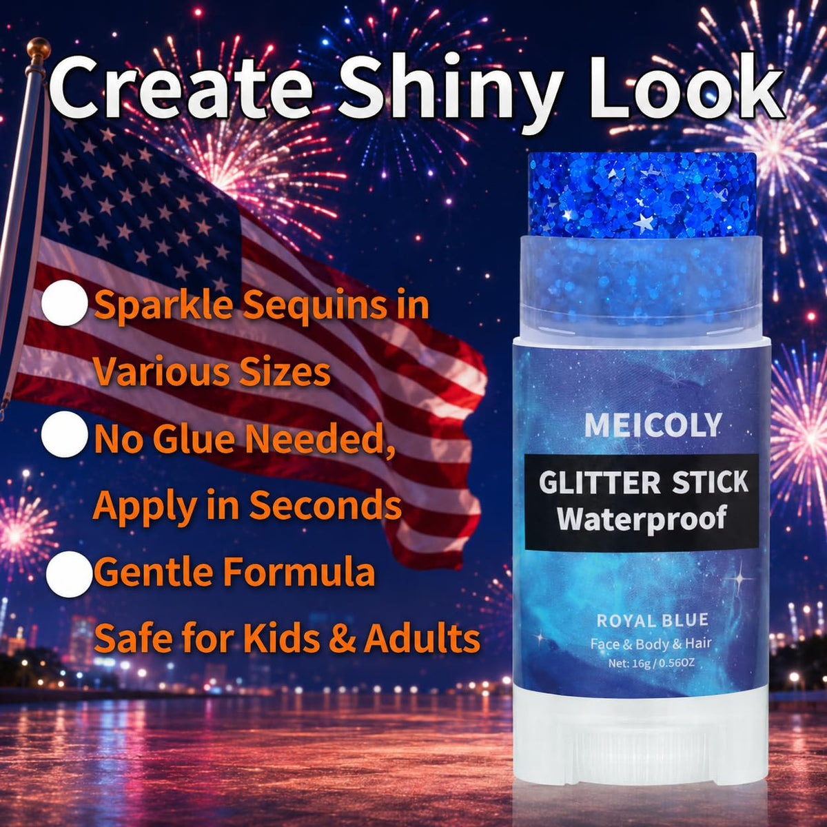 MEICOLY close-up of fine glitter texture highlighting smooth, buildable shimmer