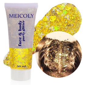 MEICOLY gold body glitter jar front view showing product ready for use