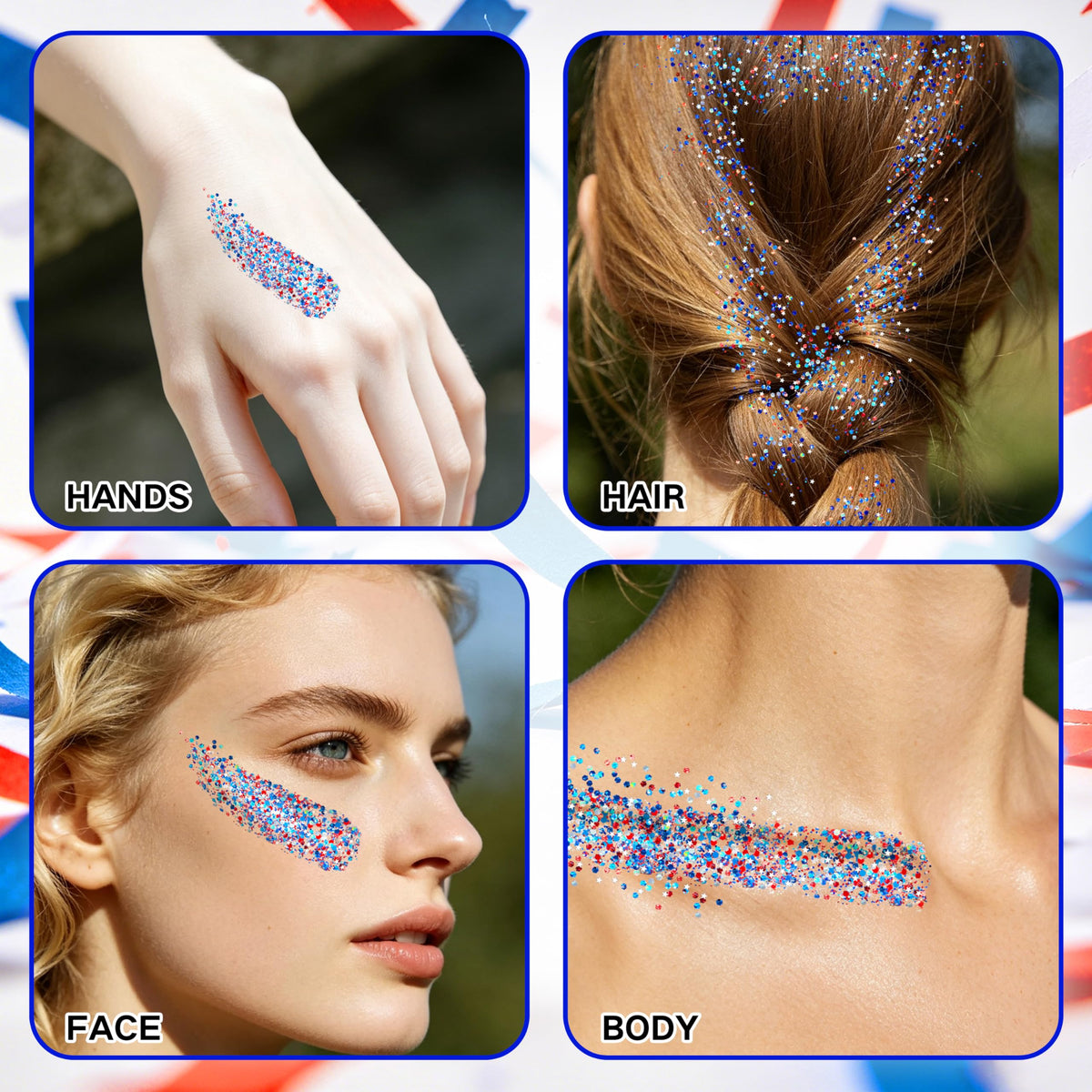 MEICOLY glitter applied to braid showing secure hold and festive benefit