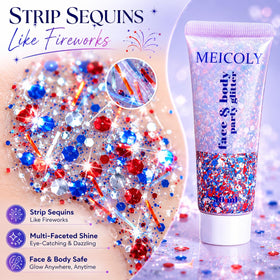MEICOLY glitter applied to a braid for bold red white blue hair accents