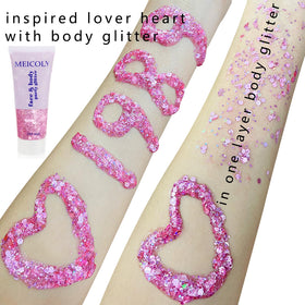 MEICOLY glitter applied to hair creating festival-ready pink highlights