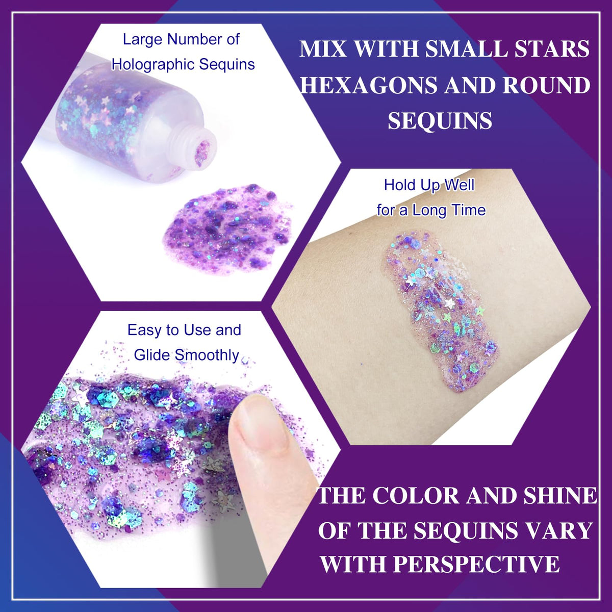 MEICOLY glitter used as hair highlight for iridescent purple shine