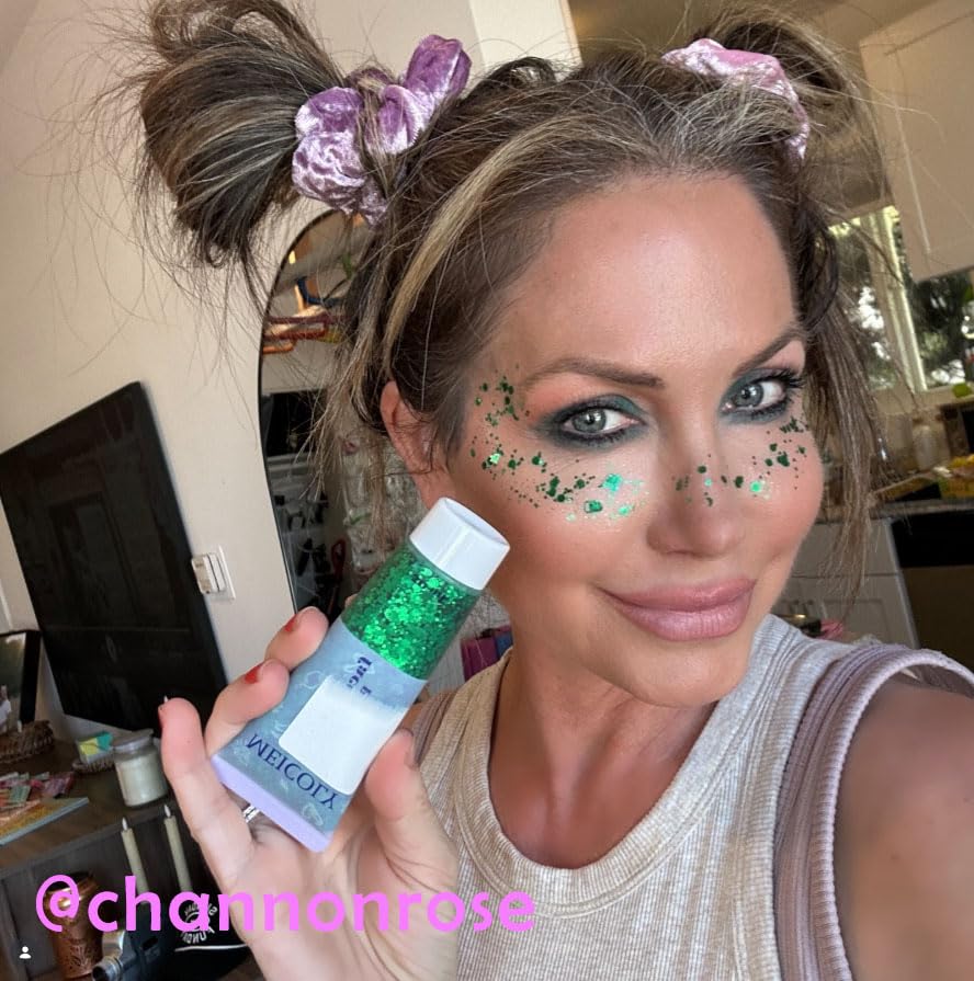 MEICOLY glitter used as hair highlight adding bold green festival effect