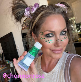 MEICOLY glitter used as hair highlight adding bold green festival effect