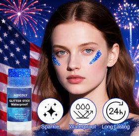 MEICOLY hair streak demonstration showing vibrant blue highlight for festive hair