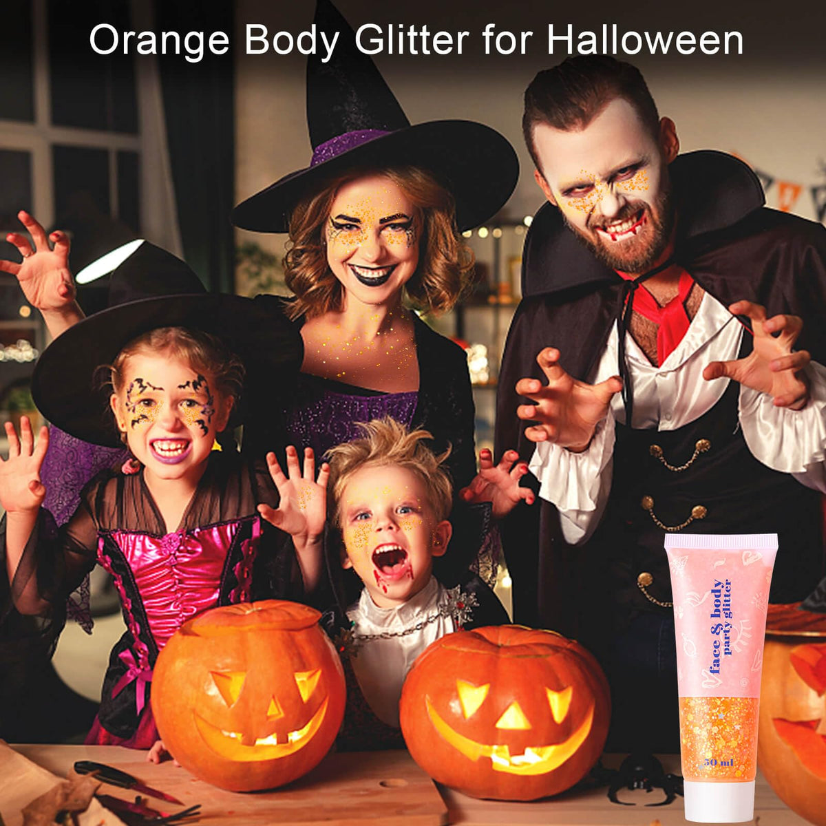 MEICOLY orange glitter streaks in hair showing vibrant shimmer and creative styling
