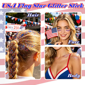 MEICOLY hairline streak with star glitter adding festive accent and photo-ready pop