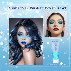 MEICOLY ice blue gel close-up texture displaying chunky holographic flakes for effect