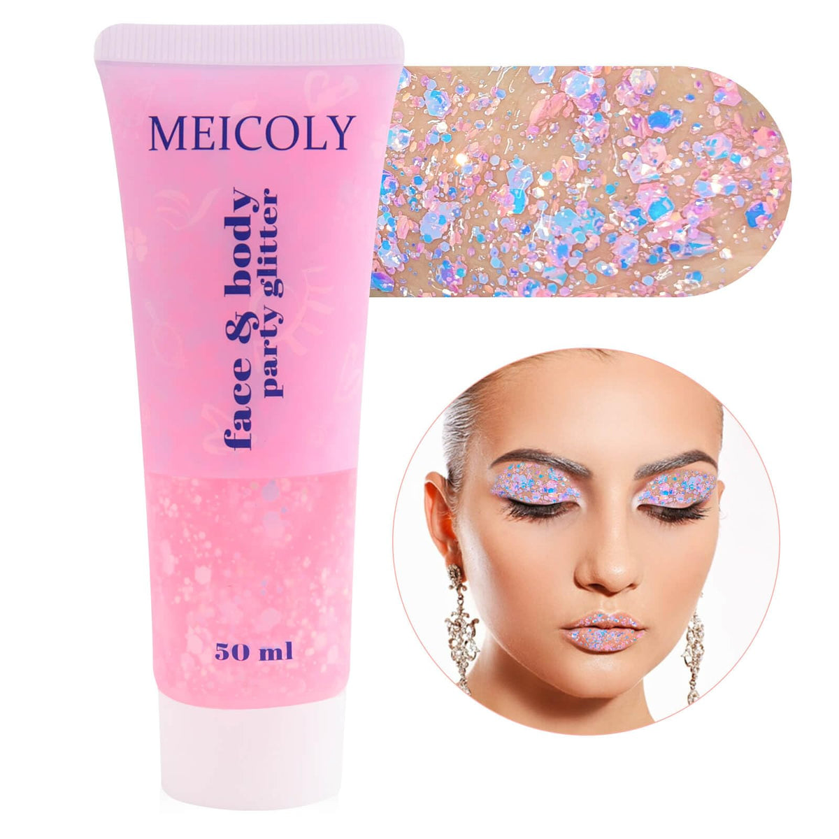 MEICOLY label close-up showing cosmetic-grade ingredients and skin-friendly benefit