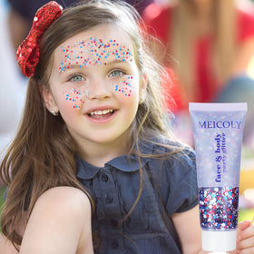 MEICOLY on a smiling child’s face demonstrating safe, family-friendly festival use