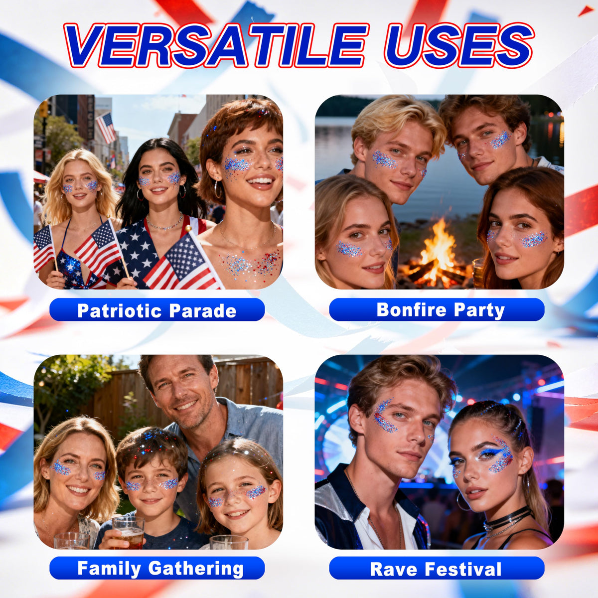 MEICOLY face glitter used at parade showing long-lasting outdoor celebration benefit